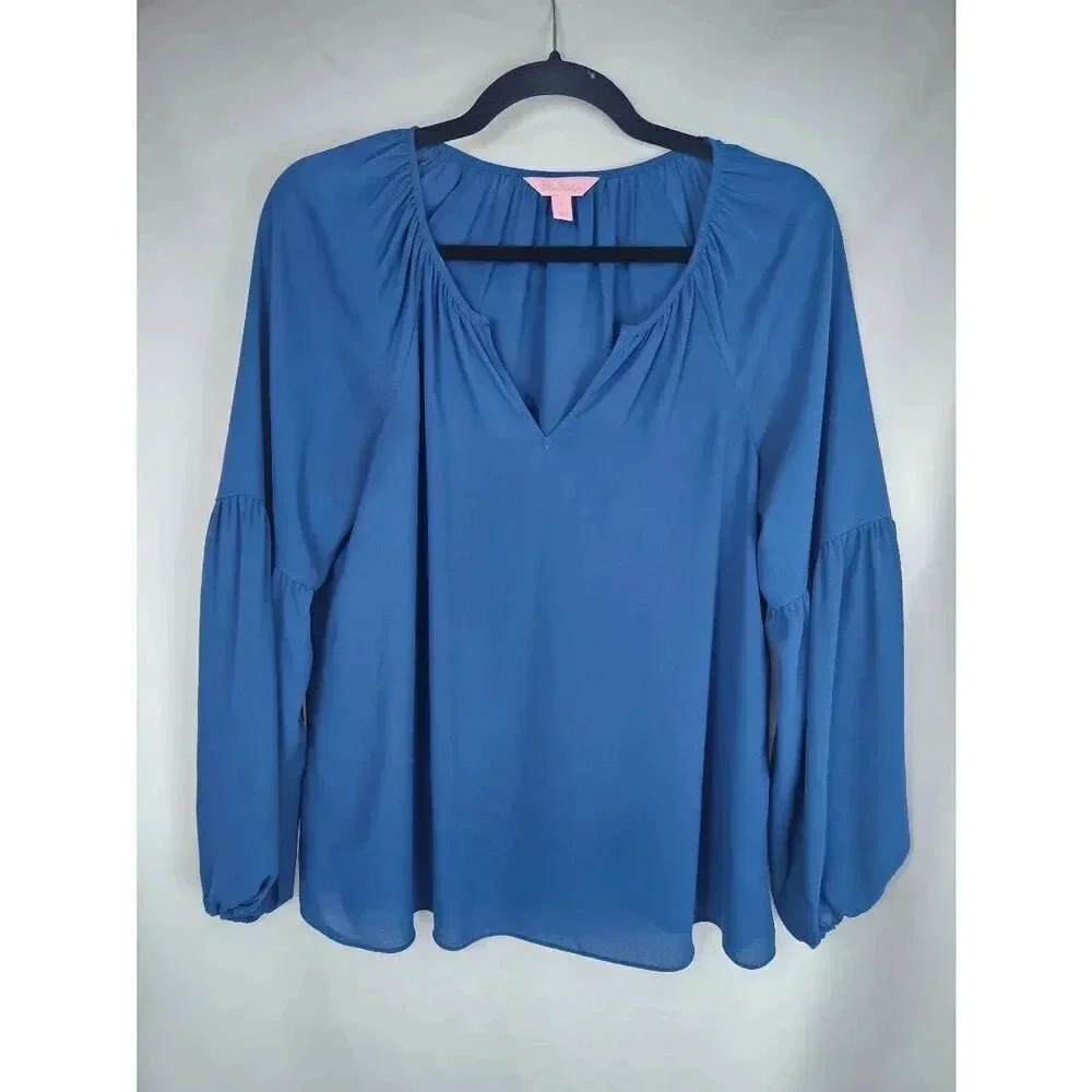 Lilly Pulitzer Charleigh Blouse Top Long Sleeve Blue Size Small